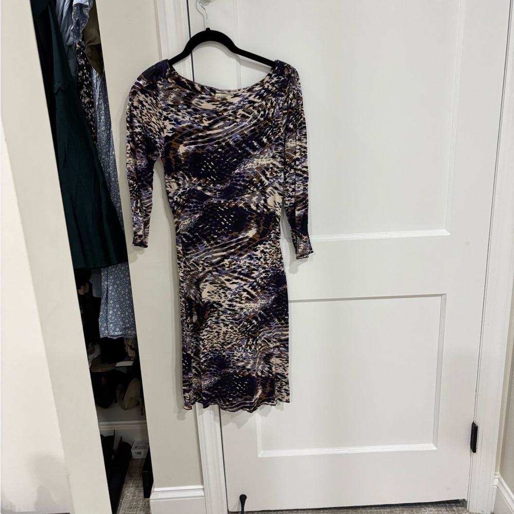 My Tribe Purple and Cream Long Sleeve Dress